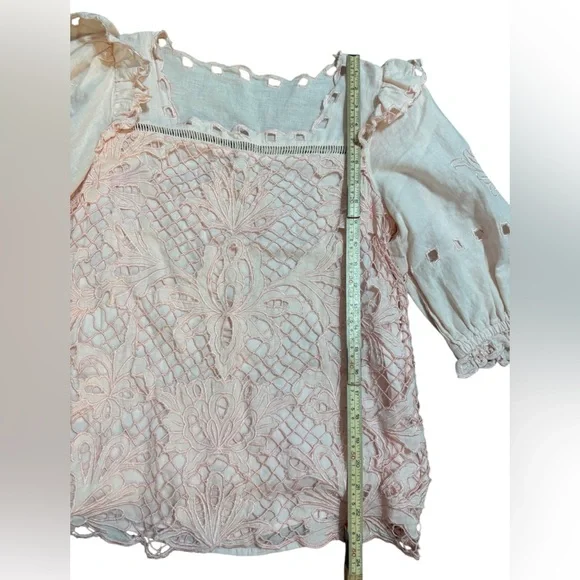 Sundance Blush Pink Embroidered Lace Blouse Romantic Top Sz S - Picture 6 of 11